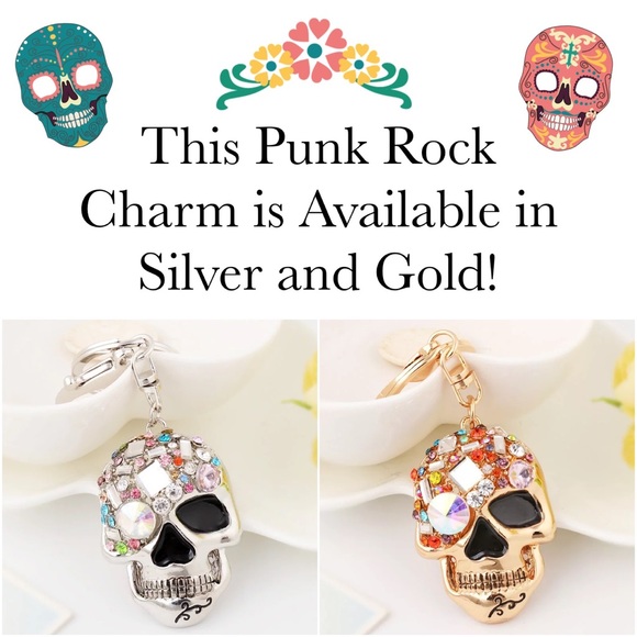 Multicolored Crystal & Silver Skull Keychain Charm - Picture 5 of 14